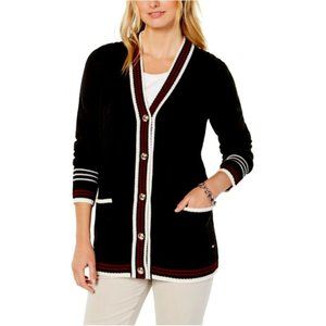 Tommy Hilfiger Womens Mixed Knit Cardigan Sweater, Black, Large